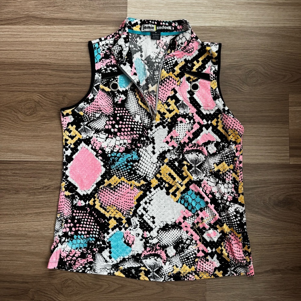 Jamie Sadock Sleeveless Golf Top Women’s Size M Snake Print Quarter Zip